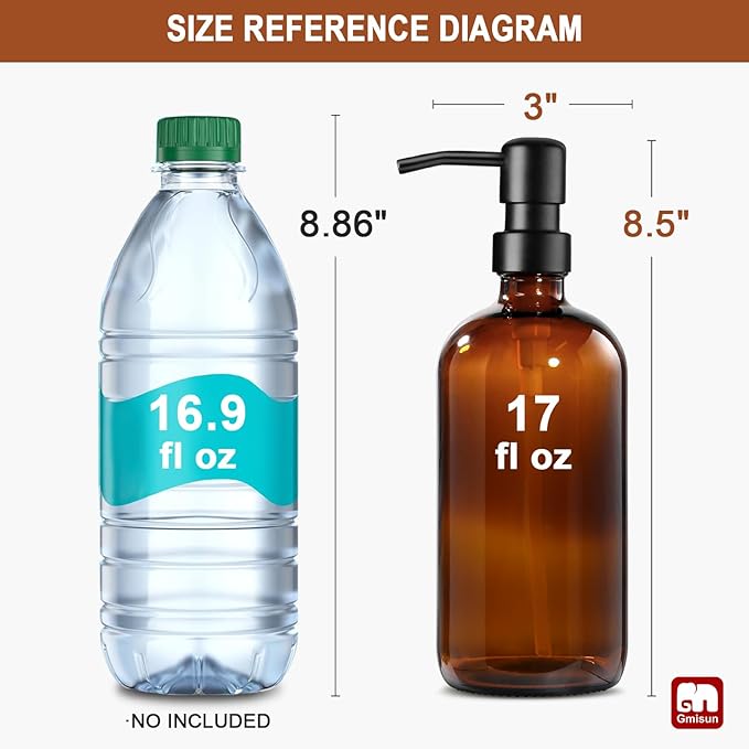 GMISUN Amber Glass Soap Dispenser, 4 Pack Bathroom Hand Soap Dispensers with Stainless Steel Pump, 17 Fl Oz Kitchen Hand and Dish Soap Dispenser Set, Modern Vintage Liquid Brown Soap Dispensers Bottle - Image 2