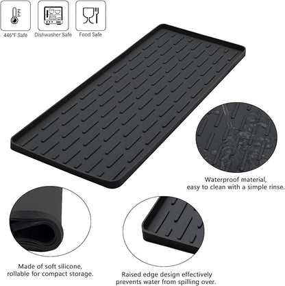 Silicone Coffee Mat, 16"X7" Heat-Resistant,Eco-friendly,Hygienic Drying Pad,Leak-Proof and Non-Slip,Removable Silicone Mat with Concave and Convex Design,（Black 16X7） - Image 3
