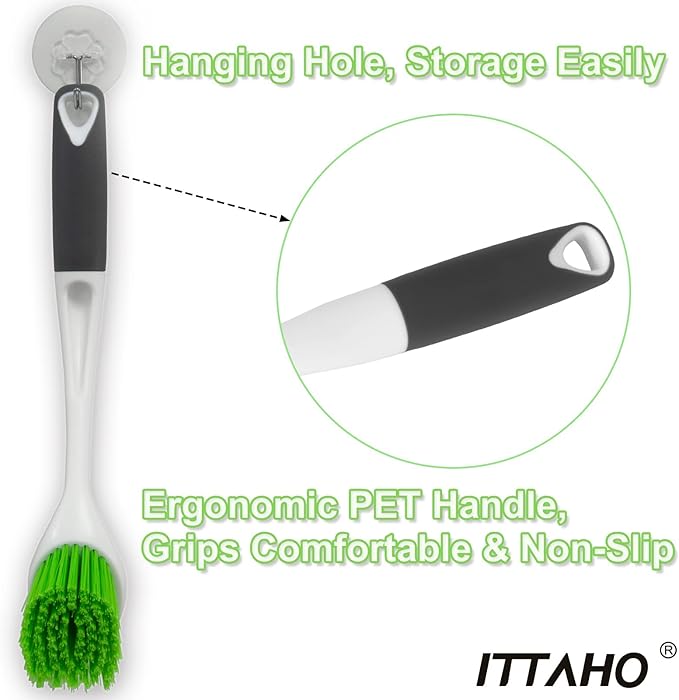 Dish Scrubber Set, Kitchen Brush for Cleaning with Scraper Edge, Green Multi-Purpose Scrub Brush with Handle for Dishes,Sink,Pots,Pans,Shower,Tile,Tubs - 3 Pack - Image 8