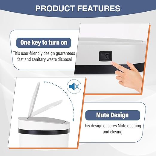 PayLessHere | 13 Gallon Stainless Steel Trash Can | White | Automatic Touchless Lid with Motion Sensor | Kitchen Garbage Can with Waterproof Design | for Home, Office, Bathroom | Pack of 1 - Image 5
