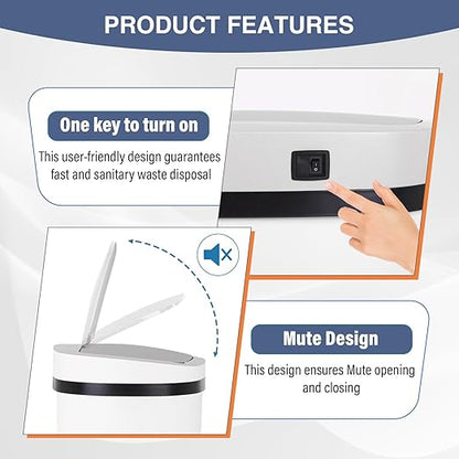 PayLessHere | 13 Gallon Stainless Steel Trash Can | White | Automatic Touchless Lid with Motion Sensor | Kitchen Garbage Can with Waterproof Design | for Home, Office, Bathroom | Pack of 1 - Image 5