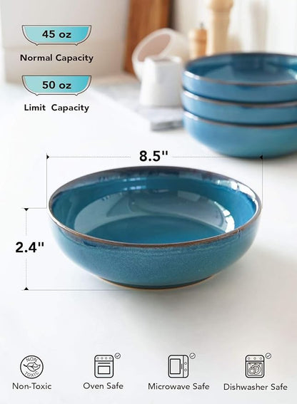 LE TAUCI Pasta Bowls 45 Ounce, Ceramic Salad Bowl, Large Serving Bowl Set - Set of 4, Ceylon Blue - Image 5