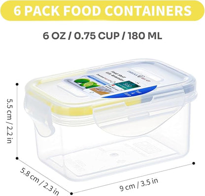 KIGI Small Plastic Food Storage Container for Snack, Lunch & Meal Prep, BPA-Free, Airtight lids, Rectangular Leak-Proof Mini Bento box, 6 oz / 0.75 Cup, 12 Piece Set