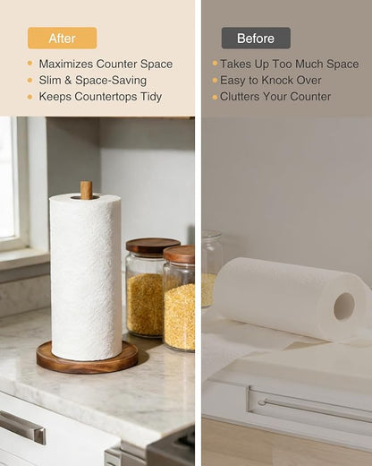 NESAPTO Paper Towel Holder Countertop, Wooden Standing Paper Towel Roll Stand for Rustic Farmhouse & Cottagecore Decor, Kitchen Bathroom Essential, Brown - Image 4
