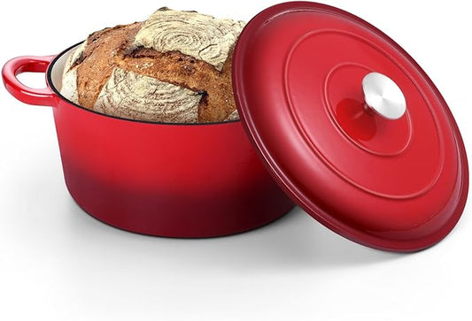 TeamFar 5Qt Dutch Oven, Enameled Cast Iron Dutch Oven with Lid & Dual Handles for Cooking Baking Braising Simmering, Healthy & Sturdy, Oven & Various Stovetops Safe, Non-stick & Easy Clean - Red by TeamFar