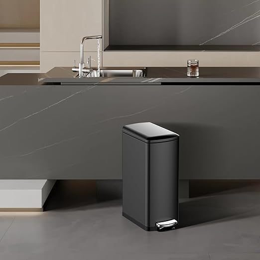 Garvee Slim Kitchen Trash Can 8 Gal, Skinny Stainless Steel Garbage Can with Removable Inner Bucket & Soft Close Lid, Narrow Trash Bin for Bathroom Living Room Office, Black