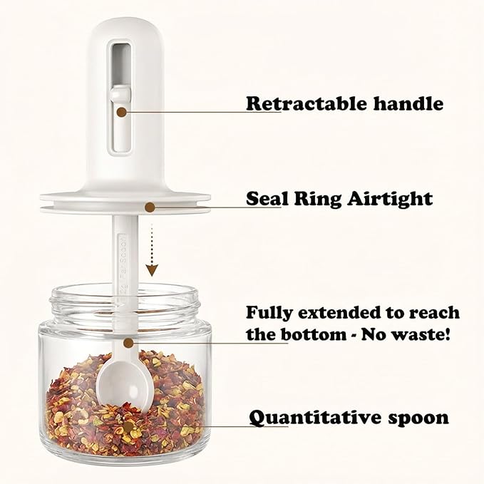 Povinmos® 3 Piece Glass Salt Container | Storage | Pepper,Table Salt, Sugar,Gourmet Salts,Spice |Chili Herbs |10 oz |Glass Salt Container with Lid and Retractable Spoon - Image 5
