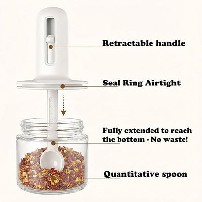 Povinmos® 3 Piece Glass Salt Container | Storage | Pepper,Table Salt, Sugar,Gourmet Salts,Spice |Chili Herbs |10 oz |Glass Salt Container with Lid and Retractable Spoon - Image 5
