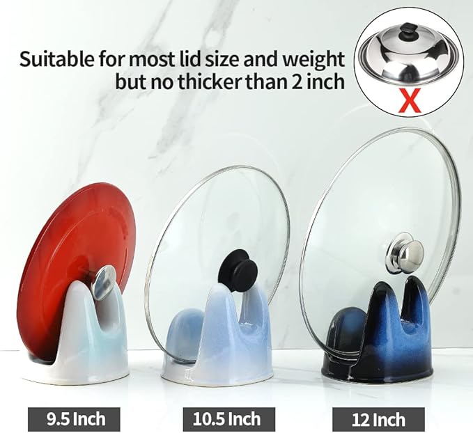 Nihow Pot Lid Holder: Stable Ceramic Pan Lid Holder for Kitchen Counter Decor/Countertop/Stove Top- Heat Resistant & Dishwasher Safe - Elegant Black & Blue (1PC) - Image 4
