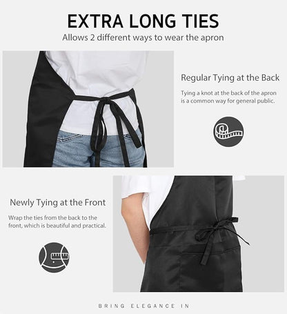 Syntus 12 Pack Bib Apron, Unisex Aprons Adjustable Waterdrop Resistant with 2 Pockets Cooking Kitchen Apron for Chef, BBQ Drawing Apron Bulk, Black - Image 6