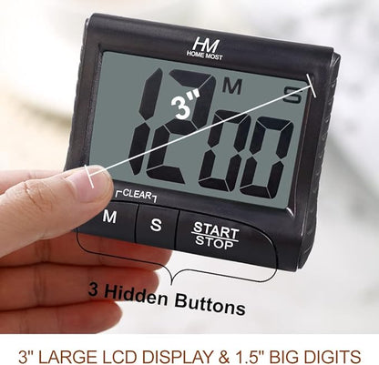 2-Pack Large Display Kitchen Timer - 3" Digital Timer Magnetic Back Loud Alarm - Black Cooking Timers for Kitchen Teachers Students Games Meetings - Sports Timers for Workouts Exercise - Image 2