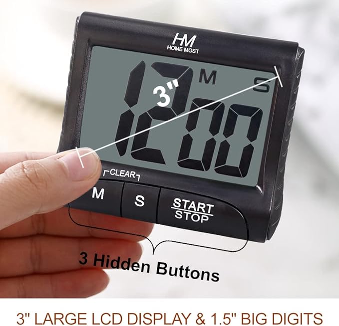 3" Large Display Kitchen Timer - Digital Timer Magnetic Back Loud Alarm On A Rope- Black Cooking Timers For Kitchen Teachers Students Games Kids Meetings -Sports Timers For Workouts Exercise - Image 2