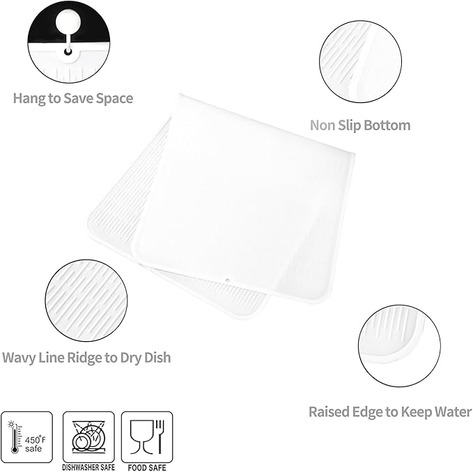 MicoYang Silicone Dish Drying Mat for Multiple Usage,Easy clean,Eco-friendly,Heat-resistant Silicone Mat for Kitchen Counter or Sink,Refrigerator or Drawer Liner White 5XL 36inches x 18inches - Image 3