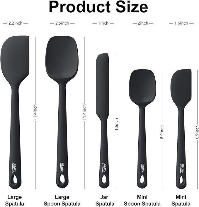 Redfly Silicone Spatula Set, 5 Piece Food Grade Silicone Cooking Utensils Set, Rubber Spatula Heat Resistant Nonstick for Baking, Cooking, Kitchen Utensils Dishwasher Safe Black - Image 2