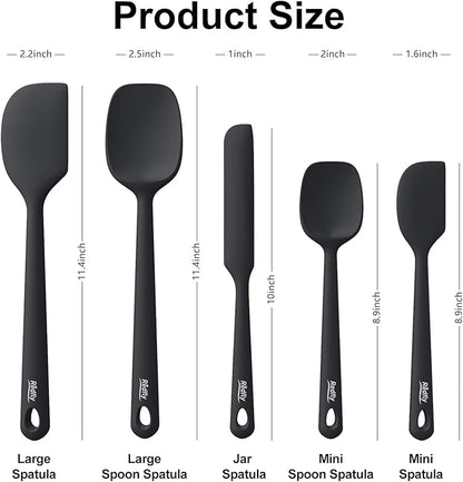 Redfly Silicone Spatula Set, 5 Piece Food Grade Silicone Cooking Utensils Set, Rubber Spatula Heat Resistant Nonstick for Baking, Cooking, Kitchen Utensils Dishwasher Safe Black - Image 2