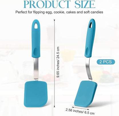 Silicone Cookie Spatula Turner 2 Pack Mini Brownie Spatula Flexible Kitchen Small Silicone Turner for Nonstick Cookware Heat Resistant No Scratch Flipper for Egg Pancake(Light Blue) - Image 2