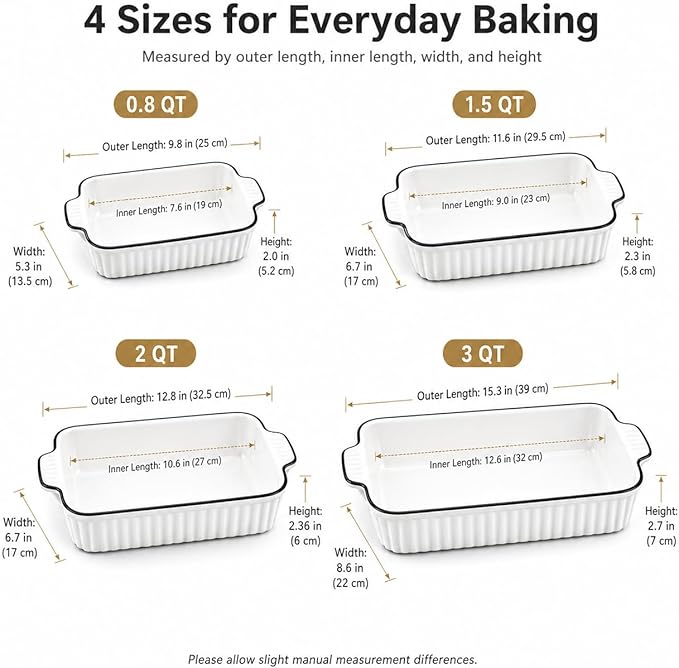 Ceramic Bakeware Set of 4, Deep Rectangular Casserole Dishes for Oven to Table, Non-Stick Lasagna Pans with Handles, Stackable Baking Pans for Family Dinners & Housewarming Gift - Image 2