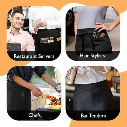 Avalon Kitchen Server Aprons with 3 Pockets, 100% Polyester Waist Apron with Pockets, 24x12 Inche Waitress Apron with Pockets - Image 4