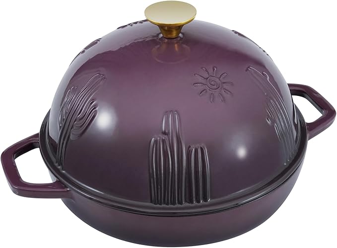 Flavehc Bread Oven Cast Iron Bread Dutch Oven with Cloche Lid for Bread Baking Magenta Enameled Cast Iron Bread Oven with Dome Lid for Sourdough, 9.8 Inches - Image 2