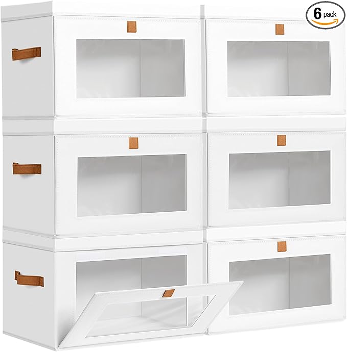 DIMJ Storage Bins with Lids - 6 Pack Large Fabric Closet Organizer with Window & Handles, Collapsible Decorative Storage Boxes for Shelves Under Bed, Books Clothes Blankets Sweaters Organization by DiMJ