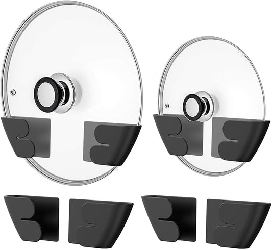 Niceyos Universal Adjustable Pot Lid Organizer for Cabinet - Upgraded Patented Set of 4 Pan Lids Organizers Inside Cabinet Door Wall Mount Pots Top Holder for Kitchen Cupboard, Fits 6" to 14" (Black) by NICEYOS