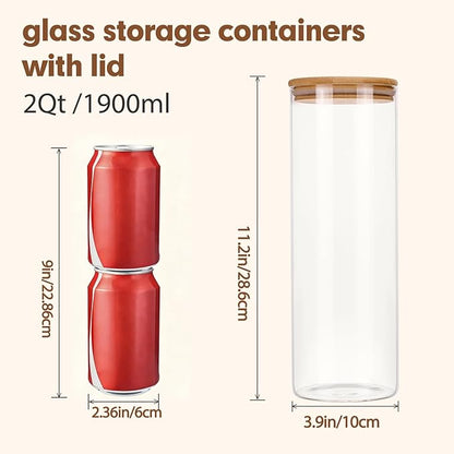 Moretoes 3 Pack 2qt Round Glass Storage Containers with Bamboo Press Lids, Large Airtight Food Storage Jars for Pantry, Flour, Sugar, Dry Goods