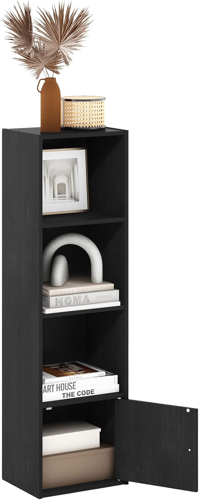 Furinno Luder Shelf Bookcase with 1 Door Storage Cabinet, Blackwood by Furinno-FitsYourSpaceFitsYourBudget