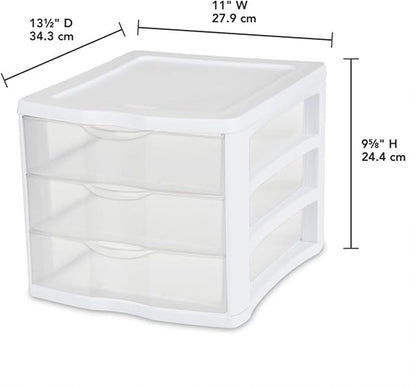Sterilite ClearView Compact Stacking 3 Drawer Storage Organizer System for Crafting Supplies, Home Office, or Dorm Room, (16 Pack) - Image 3
