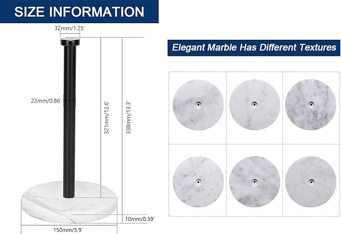 NearMoon Standing Paper Towel Holder, Kitchen Paper Towel Tissue Holder- for Bathroom Countertop, Standard or Jumbo-Sized Roll Paper (with Marble Base, Matte Black) - Image 3