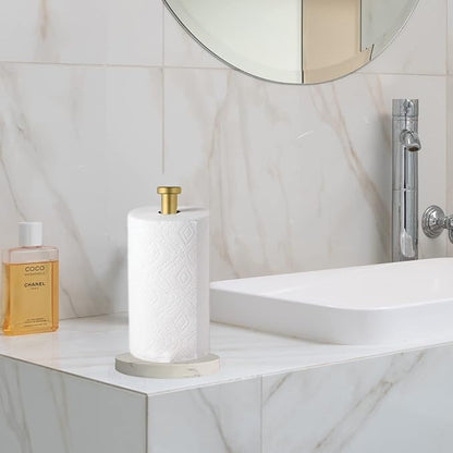 Paper Towel Holder Countertop, Standing Paper Towel Roll Holder for Kitchen Bathroom, with Weighted Marble Base for One-Handed Operation (Gold), Gold Paper Towel Holder, Marble - Image 4