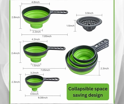 Collapsible Funnel Set of 3 | Silicone Pot Edge Soup Pour Spout | Food Grade Silicone Canning Funnels for Kitchen Use – Wide & Regular Mouth Mason Jars, |Canning, Easy Liquid Transfer