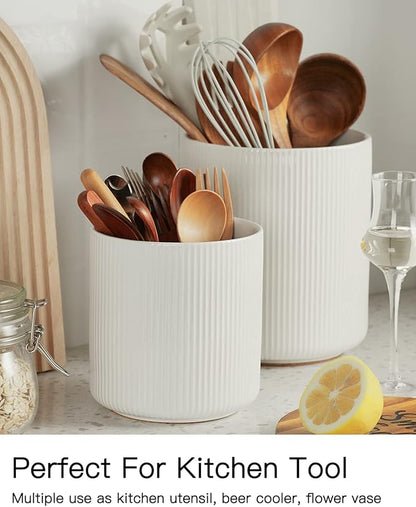 getstar Large Utensil Holder for Kitchen Counter, 5.6" Vintage Ceramic Utensils Crocks Utensil Organizer for Spatula Farmhouse Kitchen Decor - Image 2