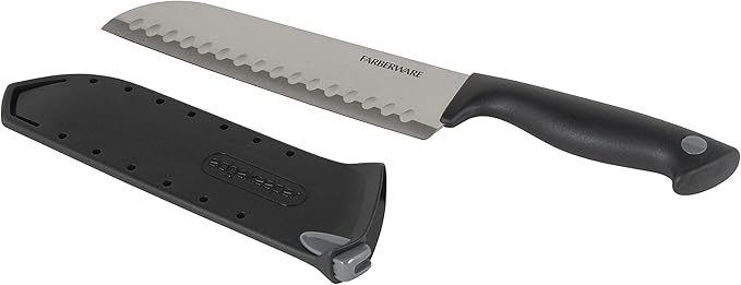 Farberware Edgekeeper 7-Inch Santoku Knife with Self-Sharpening Blade Cover, High Carbon-Stainless Steel Kitchen Knife with Ergonomic Handle, Razor-Sharp Knife, Black - Image 2
