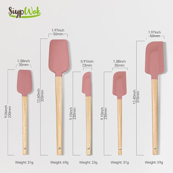 Silicone Spatula Set, Food Grade Rubber Spatula-5 Piece Nonstick Rubber Spatulas, Spoonula, Jar Scraper for Cooking, Baking, Mixing, Frosting - Heat Resistant Up to 600°F (5 Pcs Pink) - Image 2