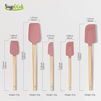 Silicone Spatula Set, Food Grade Rubber Spatula-5 Piece Nonstick Rubber Spatulas, Spoonula, Jar Scraper for Cooking, Baking, Mixing, Frosting - Heat Resistant Up to 600°F (5 Pcs Pink) - Image 2