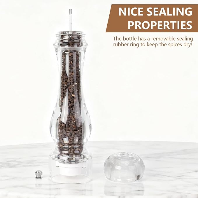 LHS Pepper Mill Grinder Set, 2Pcs Salt Grinder Peppercorn Grinders with Adjustable Coarseness-Clear - Image 6