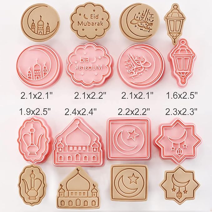 8 Pcs Cookie Cutters Set 3D Holiday Cookie Cutters for Party Baking Decoration (Eid Mubarak)