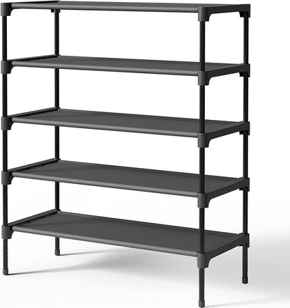 Kitsure Shoe Rack - Non-Woven Shoe Rack Shelf, Shoe Organizer for Closet, Entryway, Garage & Corridor, Stackable Shoe Shelves, 27.5" Wide - 5 Tier, Black by Kitsure