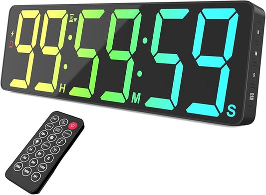 VOCOO 15.7" Large Digital Wall Timer with 99H Countdown, Count Up, Clock and Remote Control, 18 Colors RGB Wall Clock for Office, Home Decor, Kitchen, Living Room, Gym, Classroom