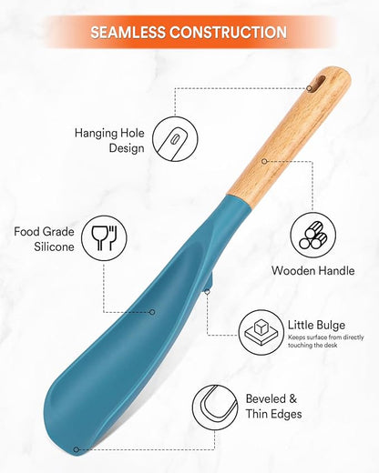 Cooking Spoon and Rice Scooper for Nonstick Cookwares, Great for Cooking and Serving Sturdy BPA-Free Matte Silicone, Wood Handle Spoon for Mixing, Scoop, and Scrape (Turquoise)