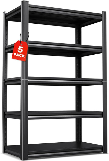 Set of 5 71"H Garage Shelving-2050LBS 5 Tier Storage Shelves,Adjustable Heavy Duty Metal Shelving Unit and Storage Large Rack,Utility Steel Shelf For Shop Warehouse Industrial Pantry 71"x35"x16"