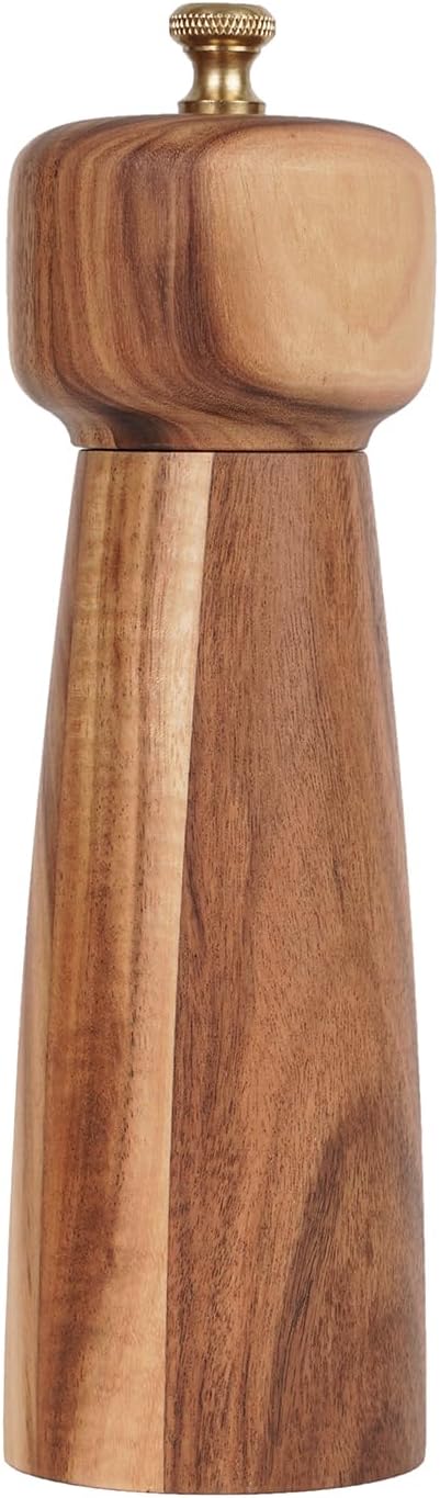Salt Mill, Salt or Pepper Grinder with Adjustable Ceramic Grinding Core, Spice mill for Pepper and Salt, Acacia Wood, 8 inch/20.5 cm Height, Bottom DIA: 2.36 inch/6 cm(Tray is NOT Included)