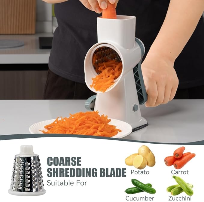 KEOUKE Rotary Cheese Grater Pro 6 in 1 - Shredder Crinkle Slicer Grinder Ice Shaver, Stable Suction, Time-saving Easy Use & Clean, Safe Morden Kitchen Tool for Cheese, Vegetable, Nuts, Chocolate - Image 3