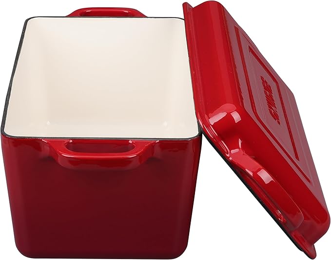 EDGING CASTING Enameled Cast Iron Dutch Oven, Oblong Bread Oven for Sourdough Bread Baking, Baking Pan, Dual Handles, Oven Safe, 4 Quart, Red