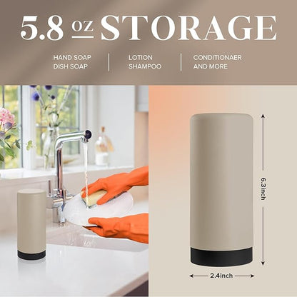 ElmRidge Dish Soap Silicone Dispenser for Kitchen Sink,Squeeze Washing Up Liquid and Hand Soap,Round refillable Silicone Bottles,Easy to Fill and to use, 8.5 oz,Black 2.4 x 2.4 x 5.5 inches (Taupe) - Image 4