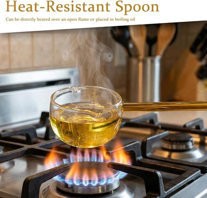 2 Pack 9.65" Heat Glass Ladle, High Temperature Borosilicate Glass Mixing Utensil Ladle With Pourable Mouth Can Be Heated Directly Open Flame for Home Kitchen Restaurant Banquet, Yellow Soup Spoon
