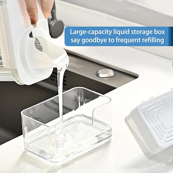 Dish Soap Dispenser for Kitchen Sink,2 in 1 Premium Sponge Holder, Dishwashing Soap Pump Dispenser for Countertop (White) - Image 4