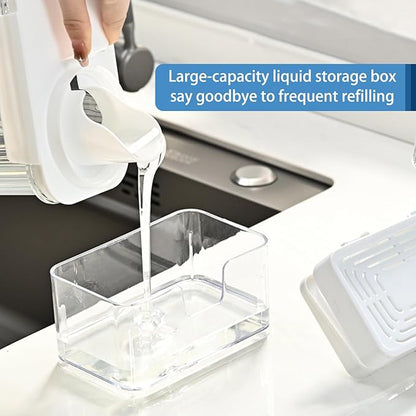 Dish Soap Dispenser for Kitchen Sink,2 in 1 Premium Sponge Holder, Dishwashing Soap Pump Dispenser for Countertop (White) - Image 4
