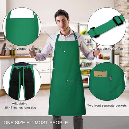 Jubatus 2 Pack 100% Cotton Aprons with 2 Pockets Cooking Chef Kitchen Adjustable Bib Apron for Women Men, Green - Image 2