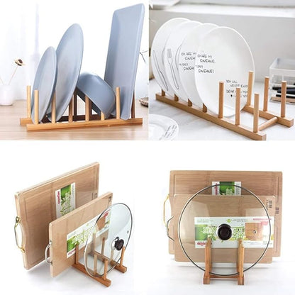 INNERNEED Bamboo Wooden Plate Racks Dish Stand Holder Kitchen Storage Cabinet Organizer for Dish/Plate/Bowl/Cup/Pot Lid/Cutting Board (Pack of 4) - Image 3
